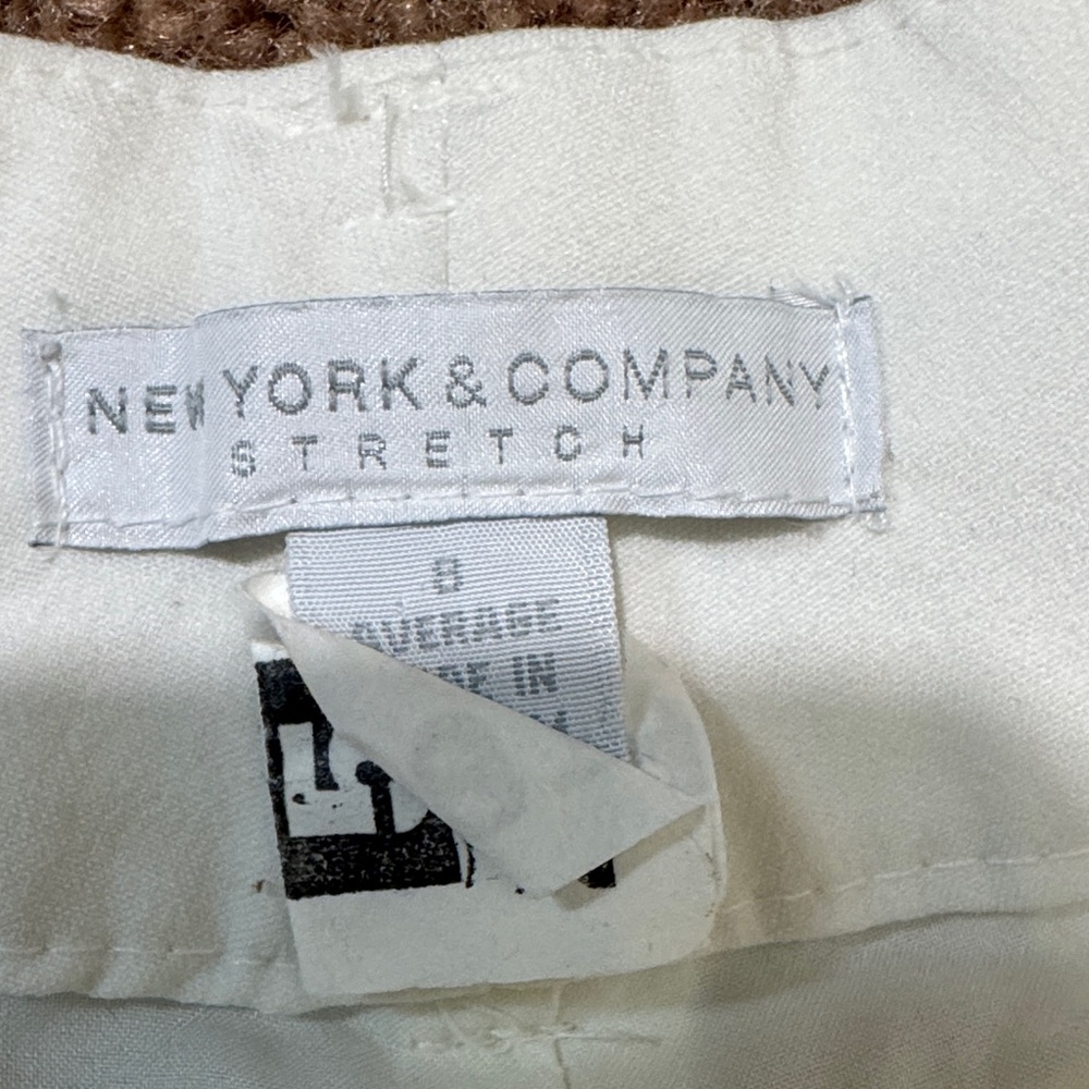 EUC New York & Company Cream Wide Leg Dress Trousers Faux Cuffs Belt Loops - Picture 4 of 10